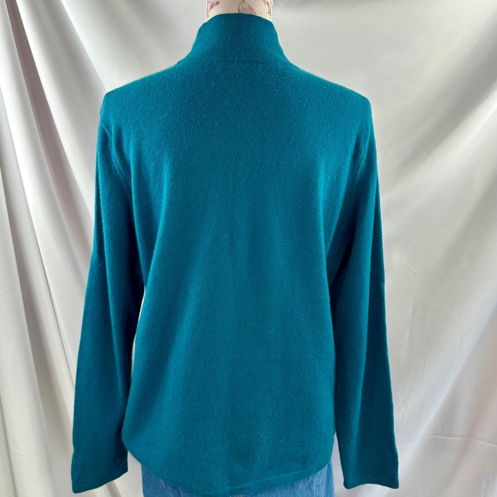 100% Cashmere Sweater XL Petite 18 20 Teal Blue Mock Neck Soft Knit Lands' End - Picture 4 of 17